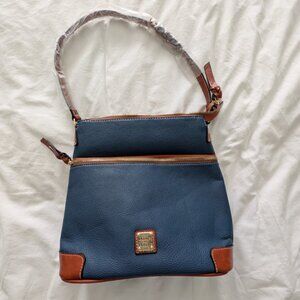 Dooney & Bourke Pebble Leather Shoulder Bag – Navy & Tan Trim